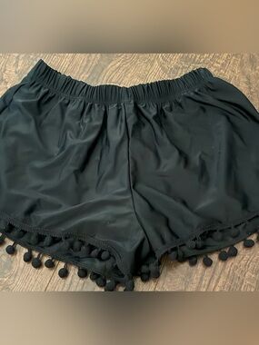 Black Pom Trim Athletic Shorts